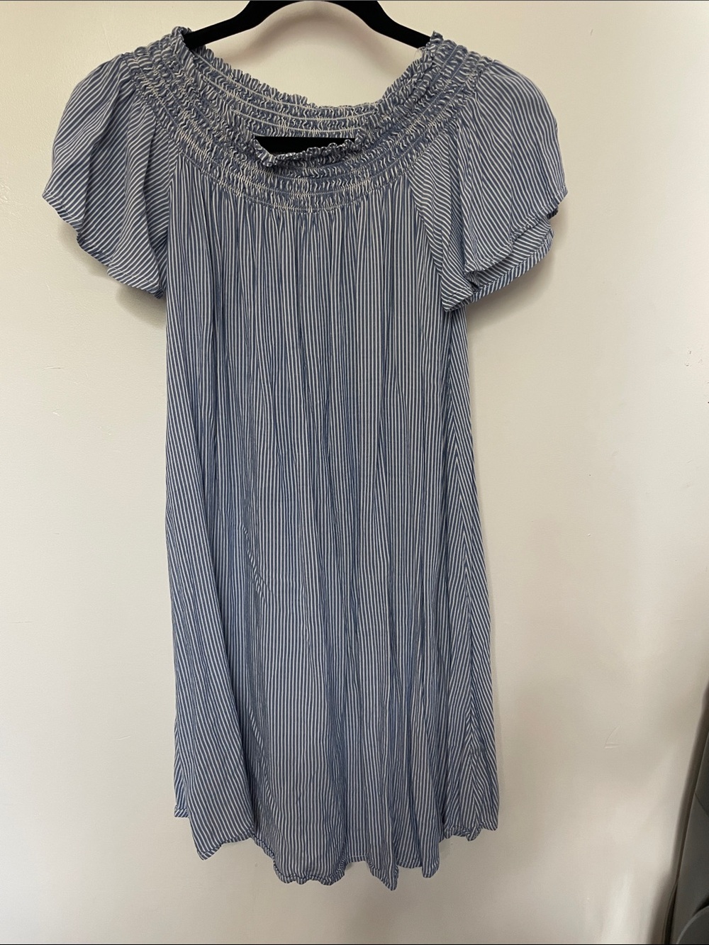Urban Outfitters Cooperative Blue & White Striped Smocked Neck Midi Dress